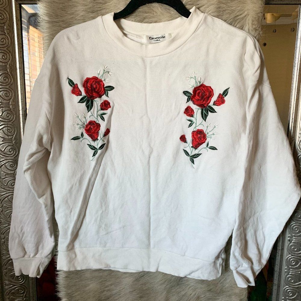 S Rose embroidered cream sweater